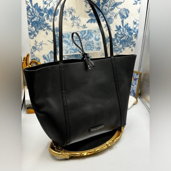 🆕 ARMANI EXCHANGE 🧿 NWOT Large Reversible Tote Bag, Black & Patent Black - Picture 6 of 11